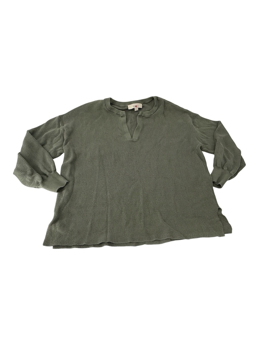 Loft Cotton Olive Green Waffle Knit Pullover